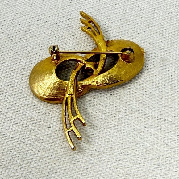 Mamselle Mid-Century Brooch Vintage Gold-Tone Faux Pearl Signed - Picture 7 of 10